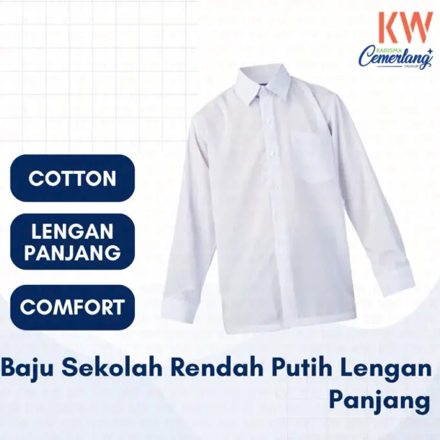 Kemeja Rendah Putih Lengan Panjang 15/19