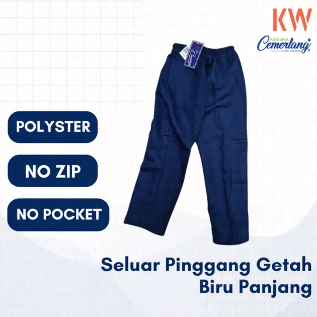 Seluar Pinggang Getah Biru Gelap 16/38