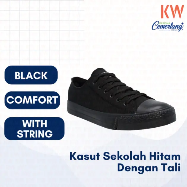 Kasut Sekolah Hitam Tali 17013A 36/46