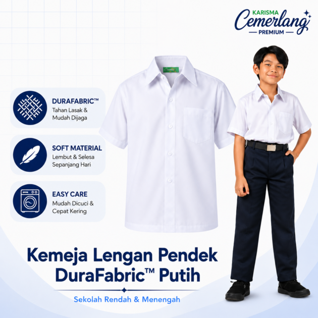Kemeja Lengan Pendek Sekolah Rendah DuraFabric