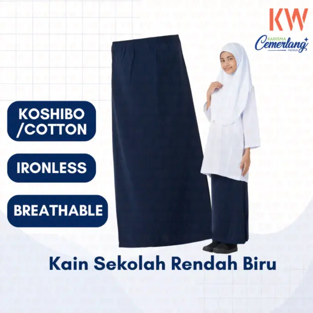 Kain Sekolah Biru Licin 24/38