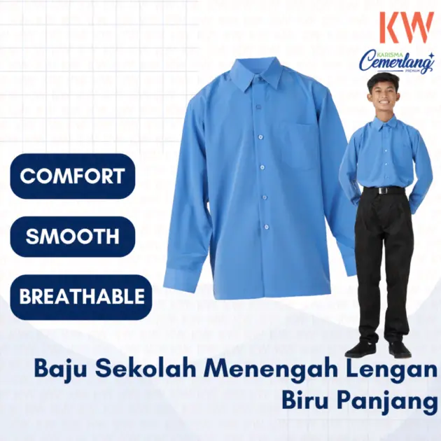 Kemeja Menengah Pengawas Licin Lengan Panjang 13.5/17.5
