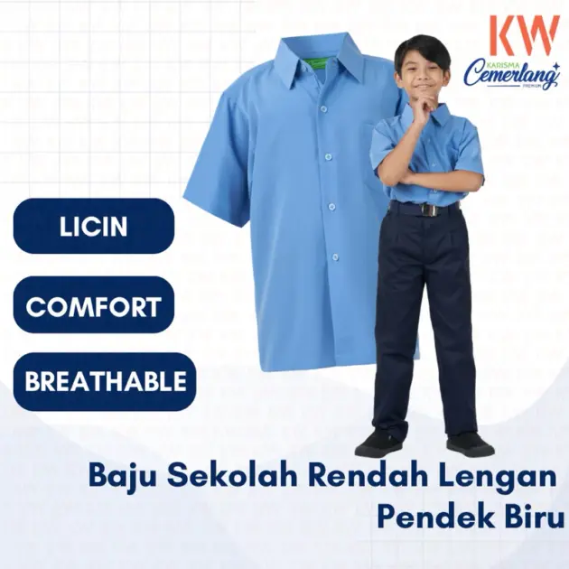 Kemeja Rendah Pengawas Biru Lengan Pendek 15/20