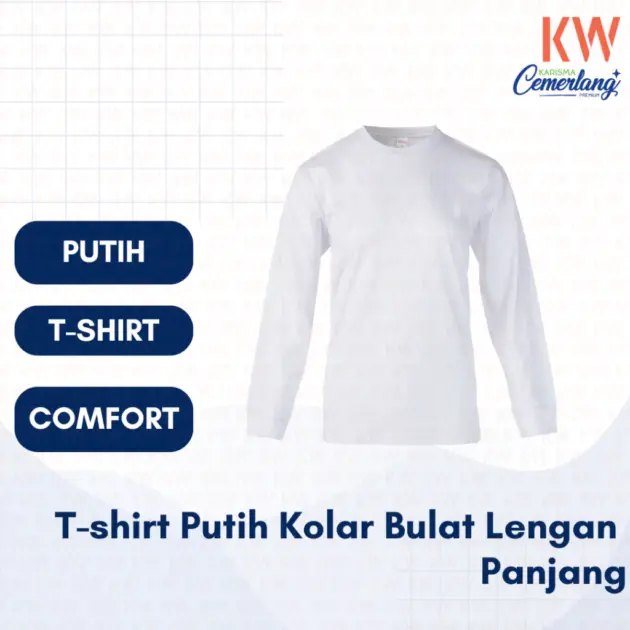 T-Shirt Putih Kolar Bulat Lengan Panjang 30/46
