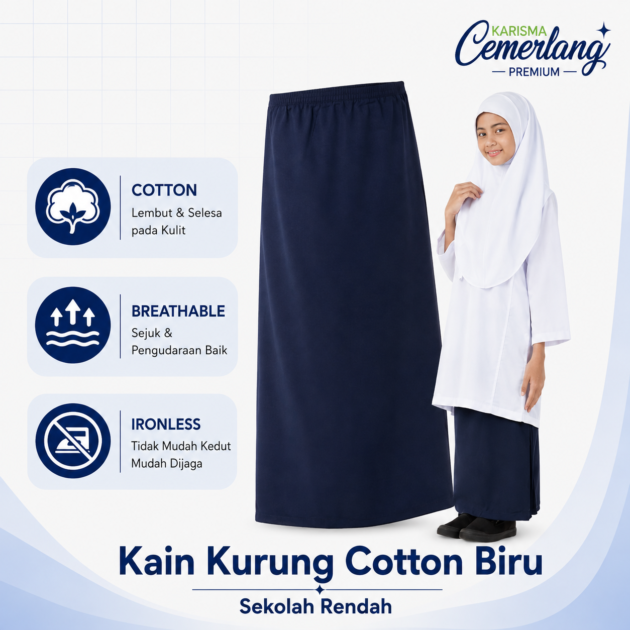 Kain Kurung Sekolah Biru Cotton