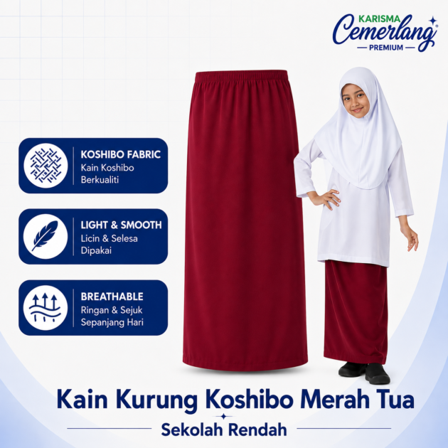 Kain Sekolah Rendah Merah Tua Koshibo