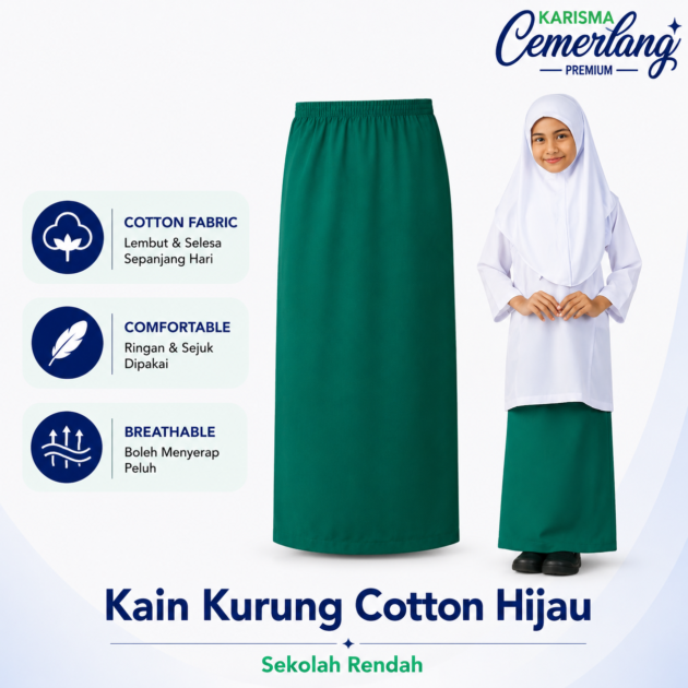 Kain Hijau Sekolah Rendah Cotton