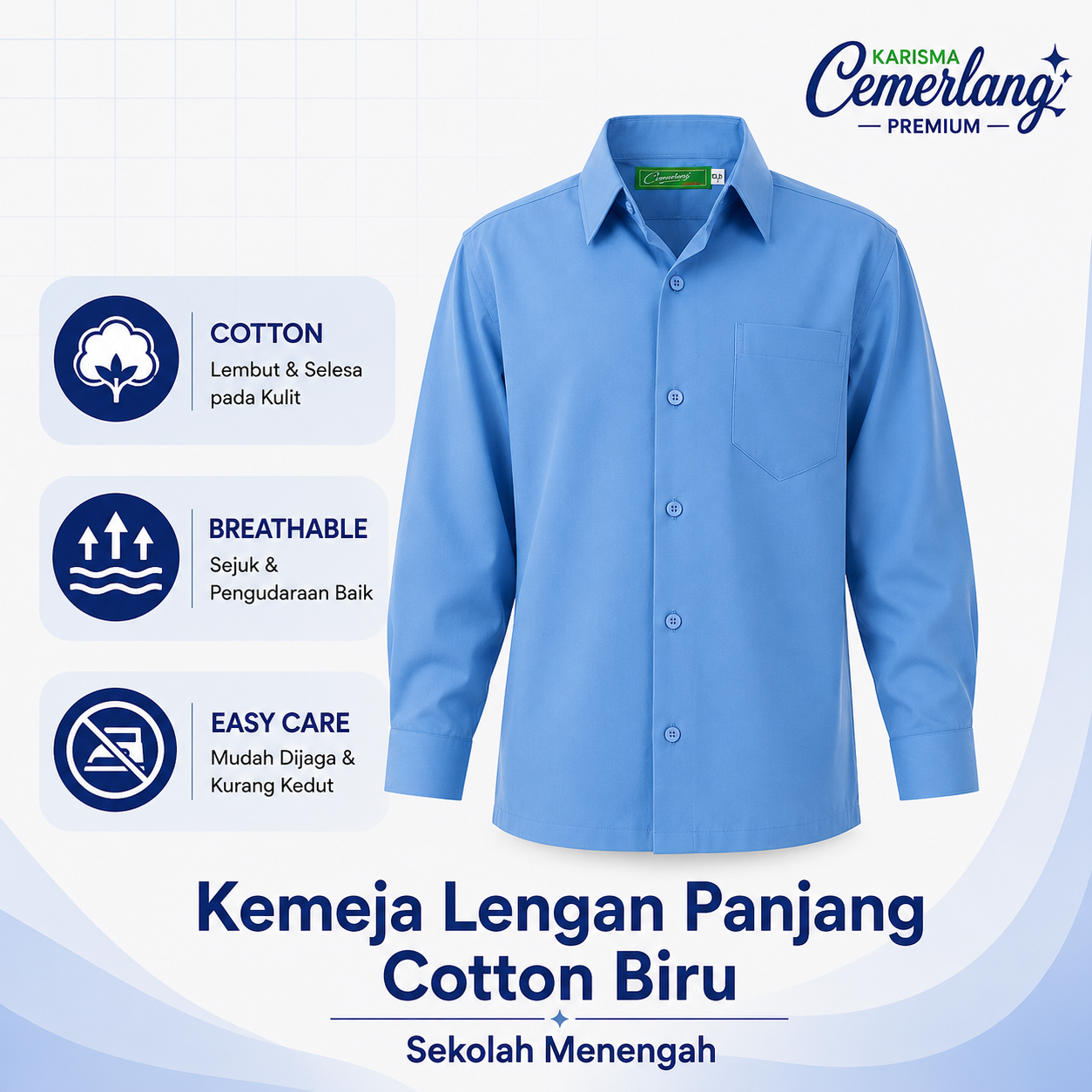 Kemeja Menengah Pengawas Lengan Panjang Cotton