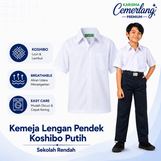 Kemeja Rendah Lengan Pendek Licin