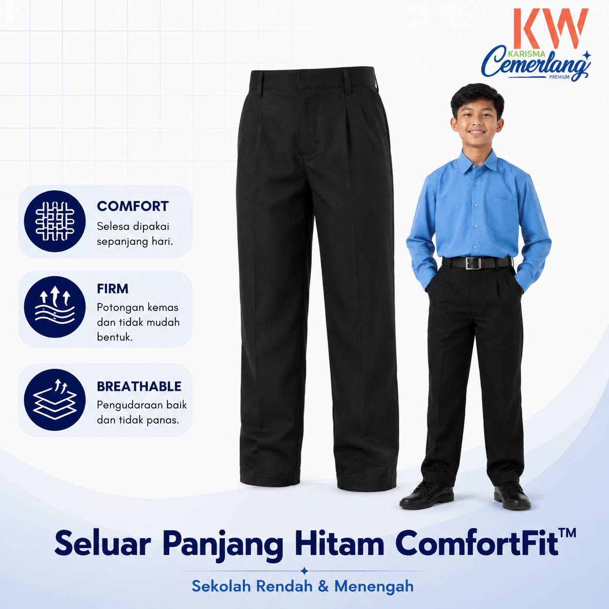 Seluar Panjang Hitam Sekolah ComfortFit