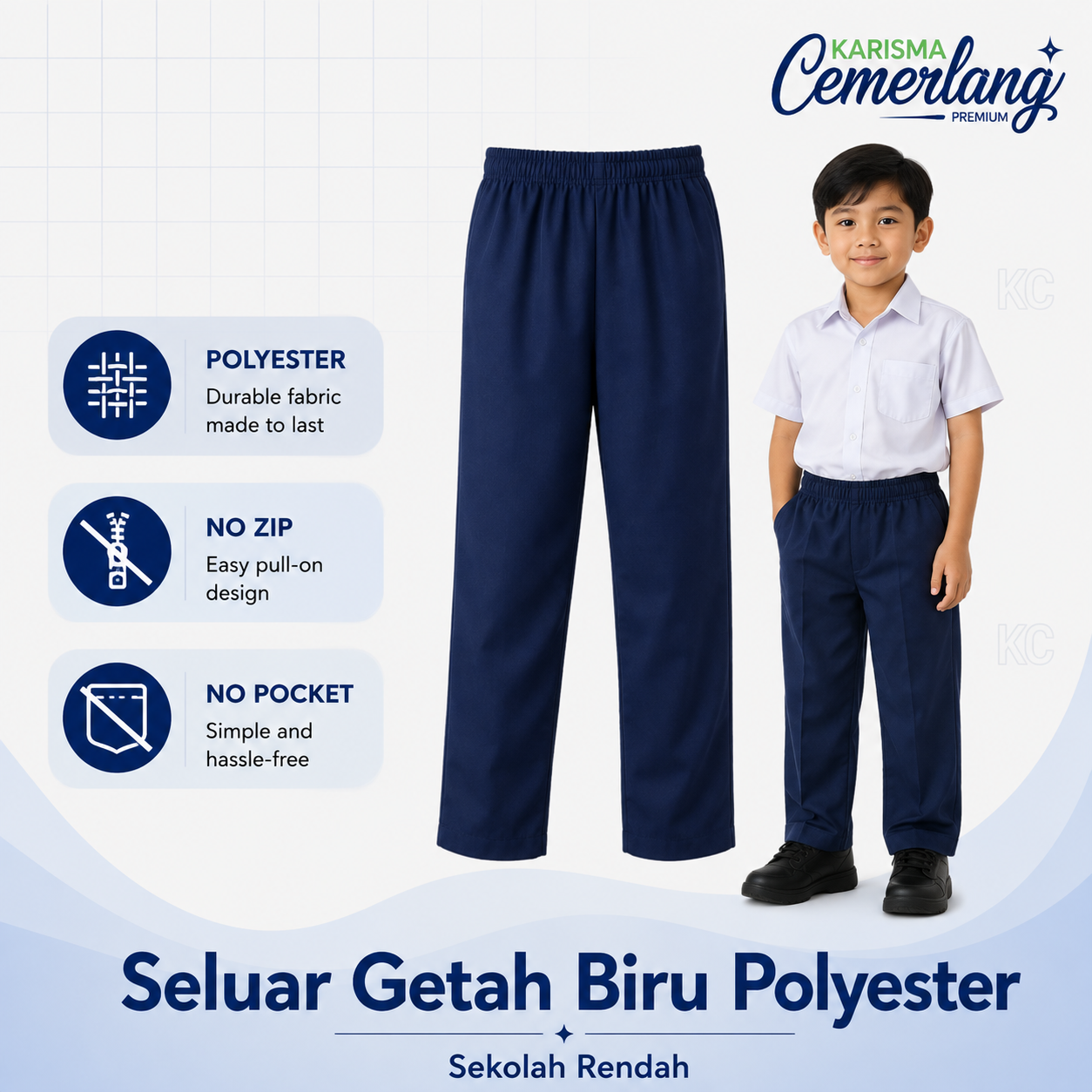 Seluar Getah Biru Gelap Sekolah Rendah