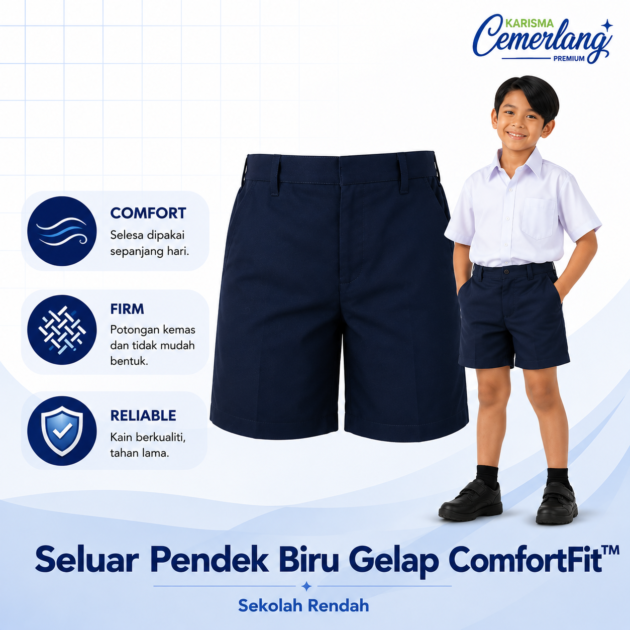 Seluar Pendek Biru Gelap Sekolah Rendah