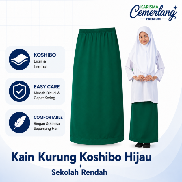 Kain Sekolah Hijau Licin
